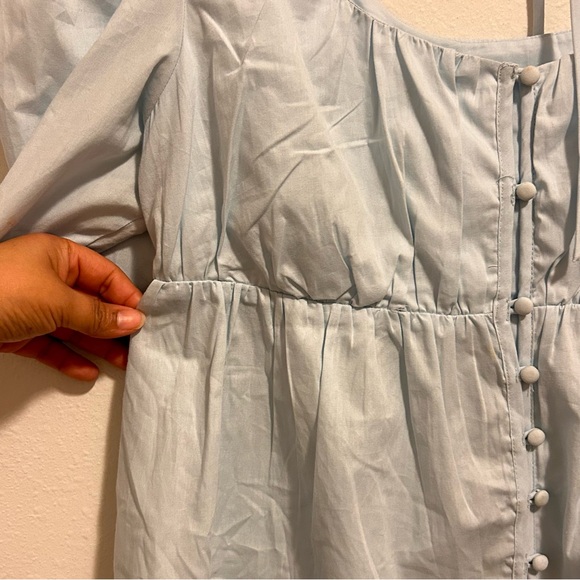 Anthropologie Large Women’s Light Blue Button Down Babydoll Puff Sleeves Top - Picture 3 of 10